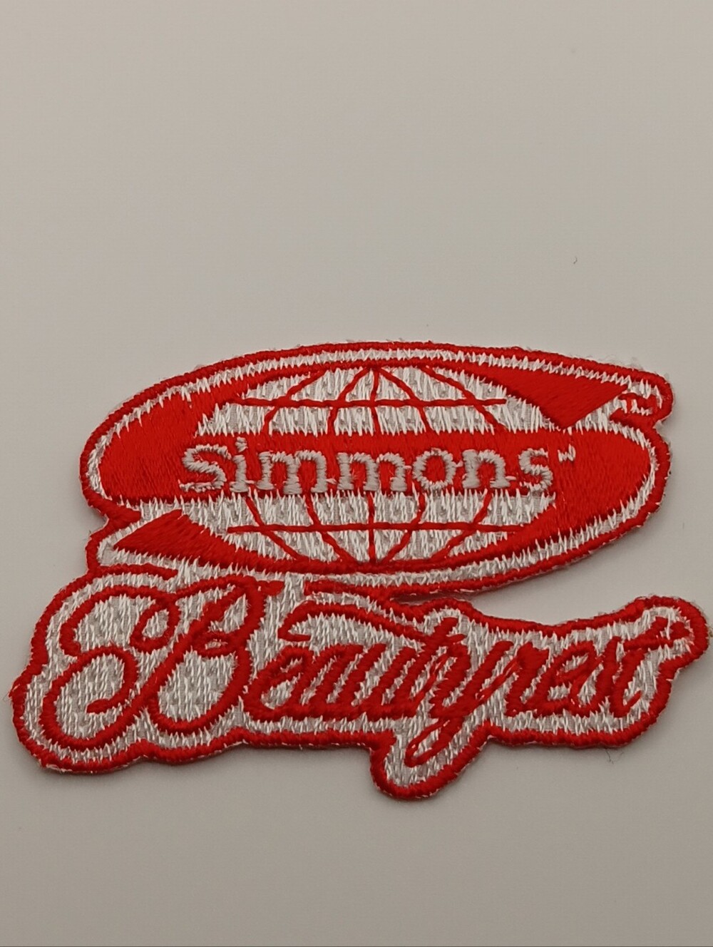 Vintage Simmons Beautyrest Red & White Embroidered Iron On Patch Applique